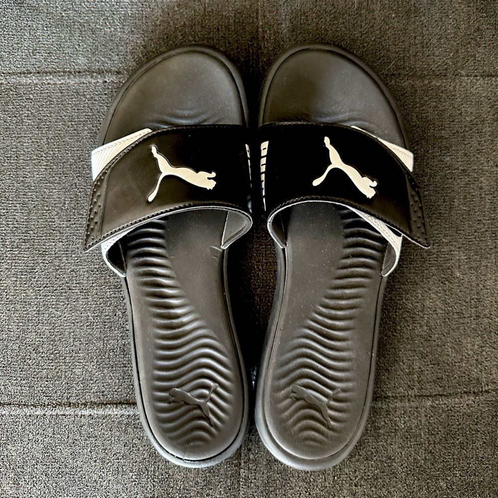 Black & White Puma Slides